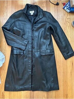 Paradox Black Leather Button-Front Women's Coat